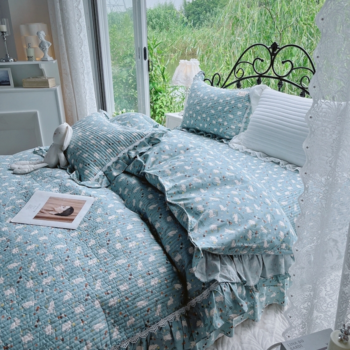 91家纺网 家纺一手货源 找家纺 胜权2023秋冬新款全棉花边夹棉单床盖单件四季用床盖三件套 芸夕