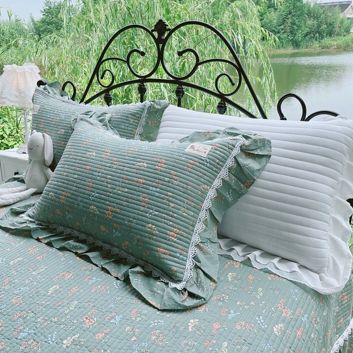 91家纺网 家纺一手货源 找家纺 胜权2023秋冬新款全棉花边夹棉单床盖单件四季用床盖三件套 莱茵