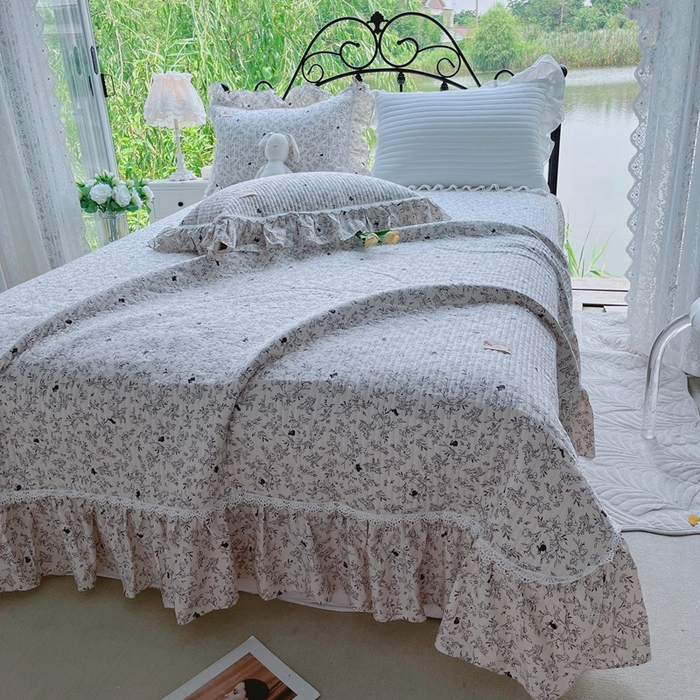 91家纺网 家纺一手货源 找家纺 胜权2023秋冬新款全棉花边夹棉单床盖单件四季用床盖三件套 素米