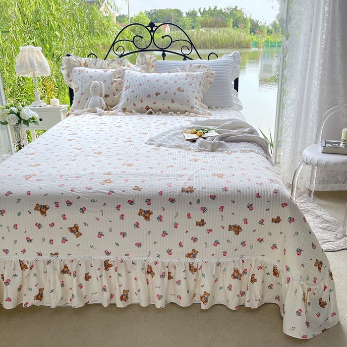 91家纺网 家纺一手货源 找家纺 （总）胜权2023秋冬新款全棉花边夹棉单床盖单件四季用床盖三件套