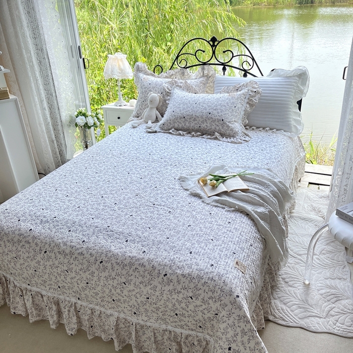 91家纺网 家纺一手货源 找家纺 胜权2023秋冬新款全棉花边夹棉单床盖单件四季用床盖三件套 素米