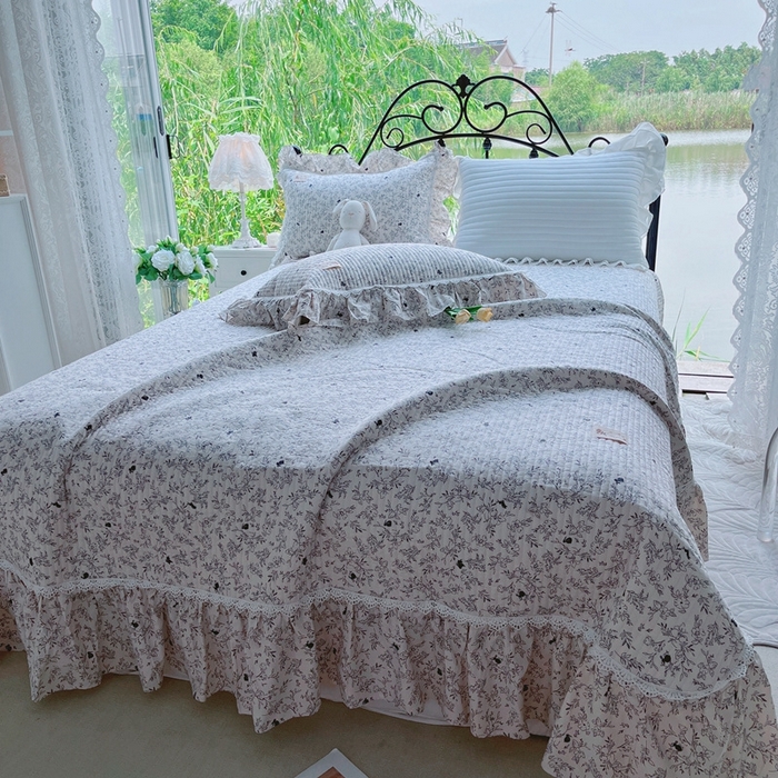 91家纺网 家纺一手货源 找家纺 胜权2023秋冬新款全棉花边夹棉单床盖单件四季用床盖三件套 素米