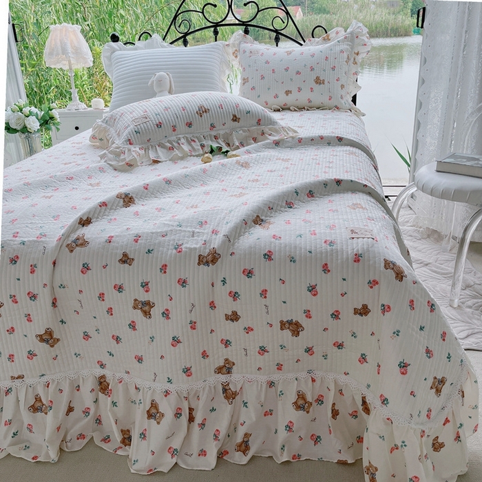 91家纺网 家纺一手货源 找家纺 胜权2023秋冬新款全棉花边夹棉单床盖单件四季用床盖三件套 甜心