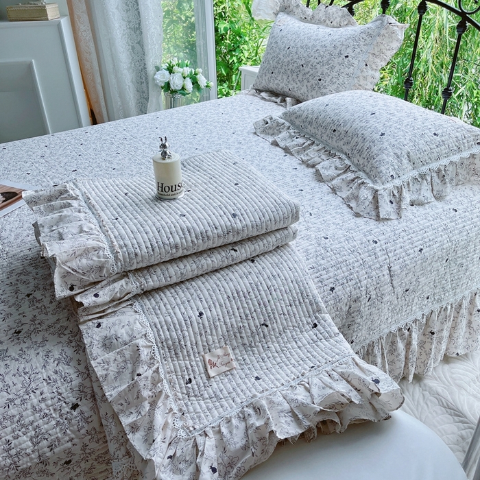 91家纺网 家纺一手货源 找家纺 胜权2023秋冬新款全棉花边夹棉单床盖单件四季用床盖三件套 素米