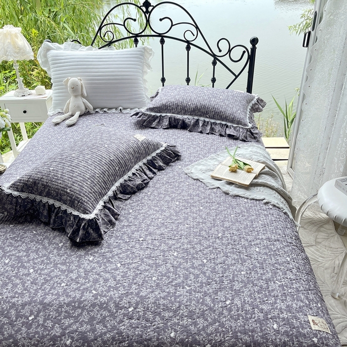 91家纺网 家纺一手货源 找家纺 胜权2023秋冬新款全棉花边夹棉单床盖单件四季用床盖三件套 素言