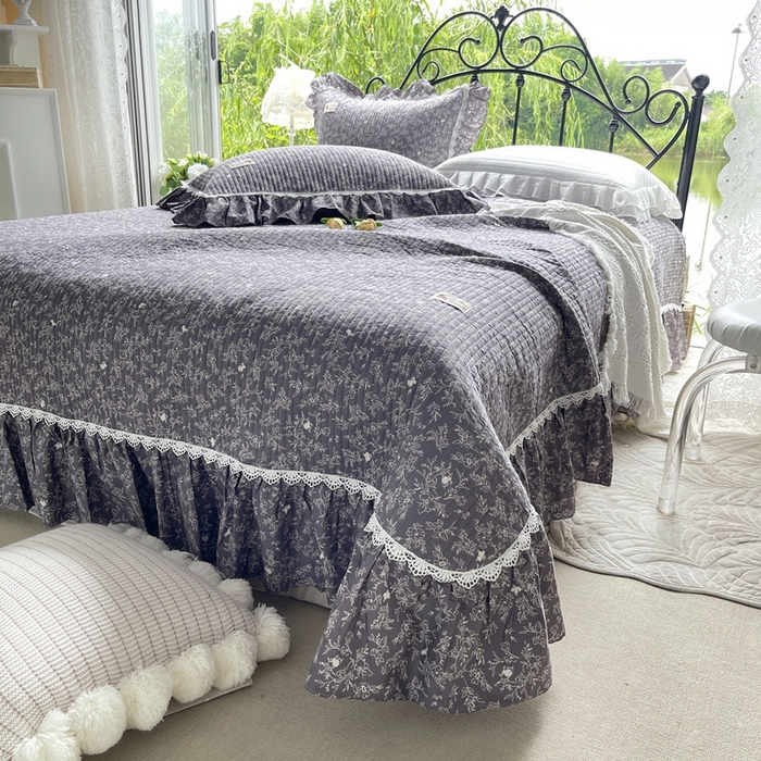 91家纺网 家纺一手货源 找家纺 胜权2023秋冬新款全棉花边夹棉单床盖单件四季用床盖三件套 素言