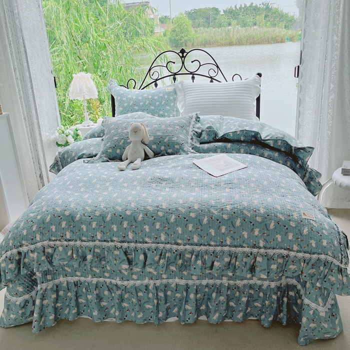 91家纺网 家纺一手货源 找家纺 胜权2023秋冬新款全棉花边夹棉单床盖单件四季用床盖三件套 芸夕