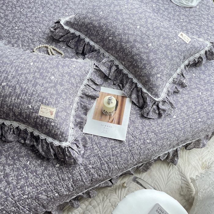 91家纺网 家纺一手货源 找家纺 胜权2023秋冬新款全棉花边夹棉单床盖单件四季用床盖三件套 素言