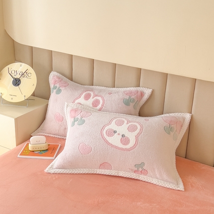 2023新款立体6D雪花绒加厚保暖系列单枕套 48x74cm一对 萌宠小兔