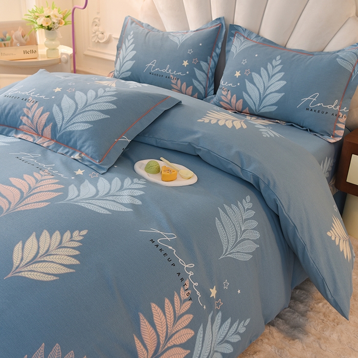 91家纺网 家纺一手货源 找家纺 简如   2025新款全棉磨毛印花四件套 漫步森林-蓝