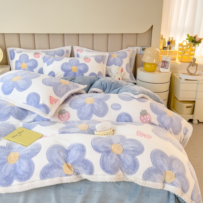 91家纺网 家纺一手货源 找家纺 2023新款立体6D雪花绒加厚保暖系列单枕套 48x74cm一对 兰花朵朵