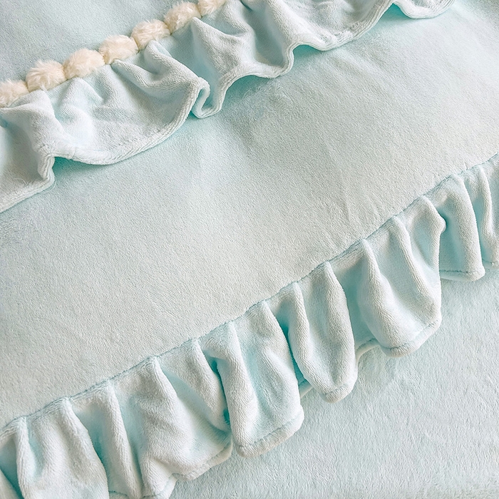 91家纺网 家纺一手货源 找家纺 言熙居 2023直播爆款高克重韩版纯色牛奶绒法莱绒小清新四件套 珍珠-天蓝