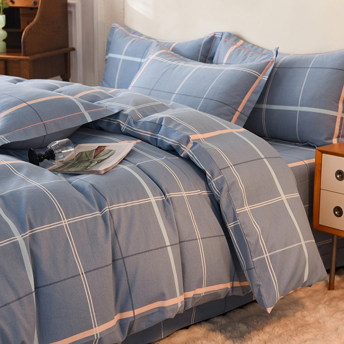 91家纺网 家纺一手货源 找家纺 简如  	2025新款全棉磨毛印花四件套 西索-蓝