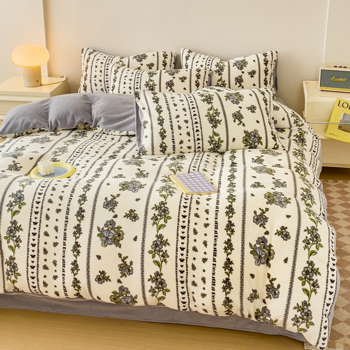 91家纺网 家纺一手货源 找家纺 木堇家居 2023新款牛奶绒印花四件套 法式浪漫