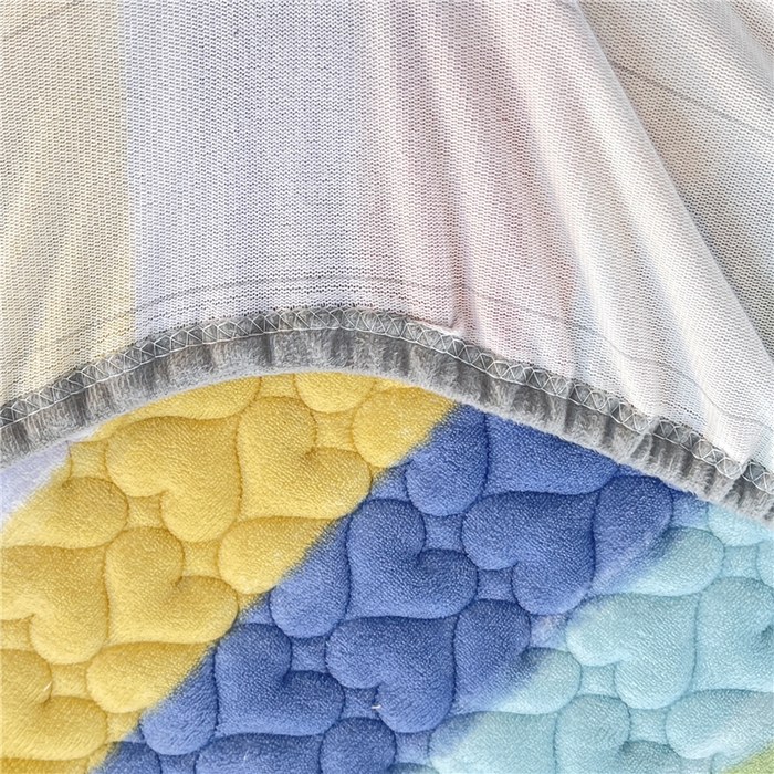 91家纺网 家纺一手货源 找家纺 喜居 2023新款印花牛奶绒床笠花边款牛奶绒床笠大豆夹棉床笠 彩虹桃子