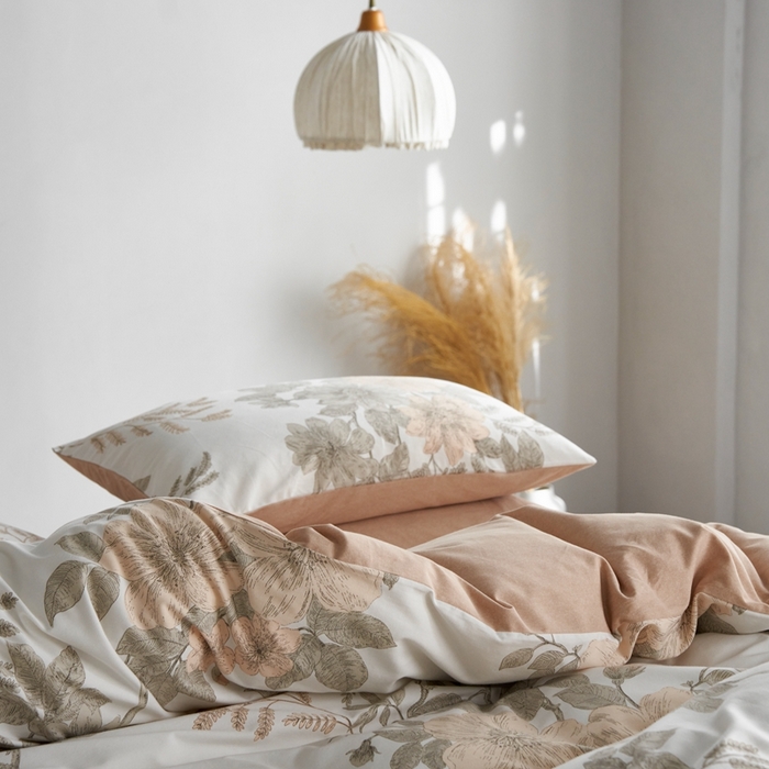 91家纺网 家纺一手货源 找家纺 时年2023新款全棉磨毛印花系列套件-花卉风格 薇甜-白