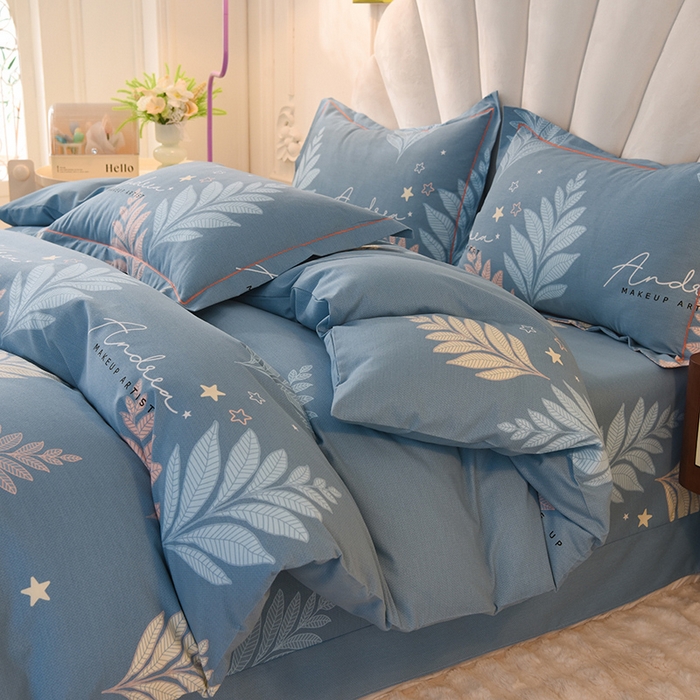 91家纺网 家纺一手货源 找家纺 简如   2025新款全棉磨毛印花四件套 漫步森林-蓝