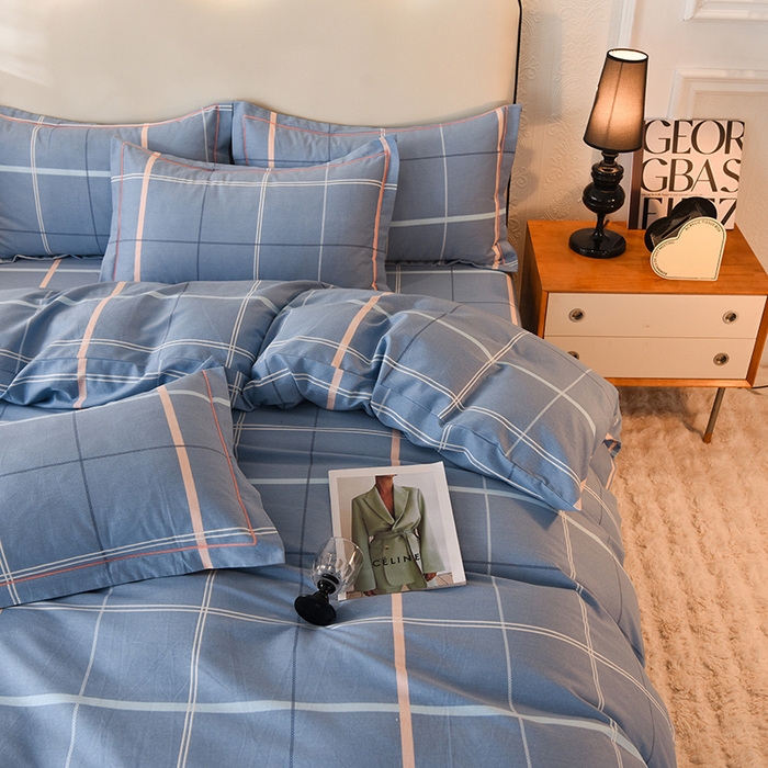 91家纺网 家纺一手货源 找家纺 简如  	2025新款全棉磨毛印花四件套 西索-蓝