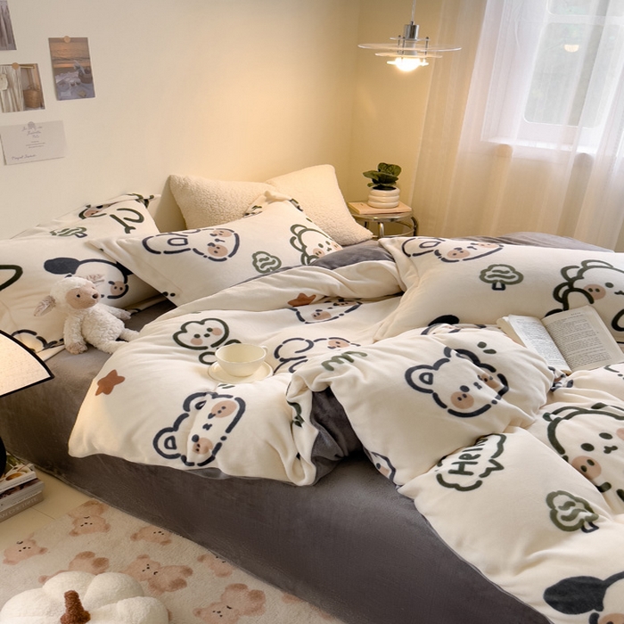 91家纺网 家纺一手货源 找家纺 宅部落 2023新款高克重牛奶绒四件套 欢乐伙伴