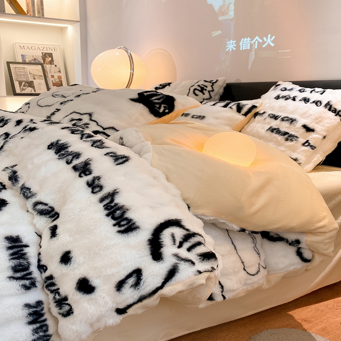 91家纺网 家纺一手货源 找家纺 澳梵家居 2023舒芙蕾印花兔兔绒牛奶绒四件套 浪漫畅想