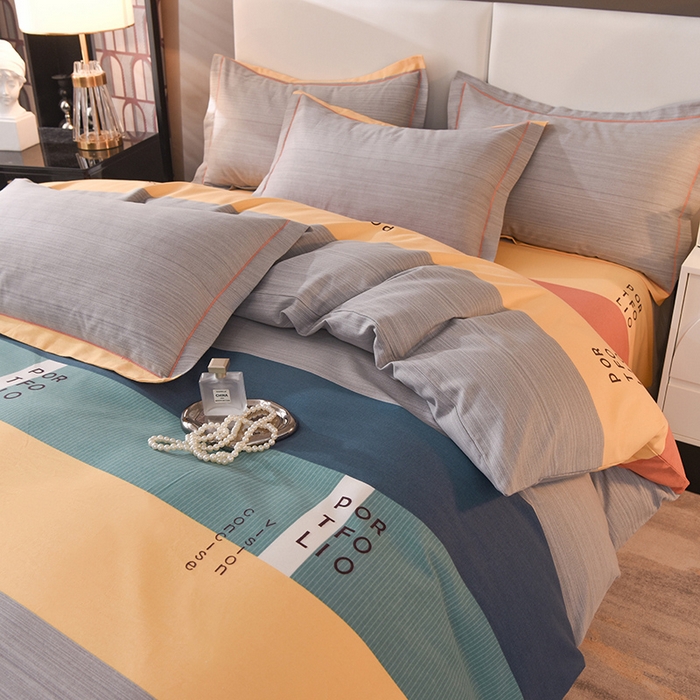 91家纺网 家纺一手货源 找家纺 简如   2025新款全棉磨毛印花四件套 麦凯-蓝