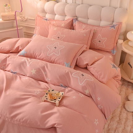 简如   2025新款全棉磨毛印花四件套 星岛之恋-粉