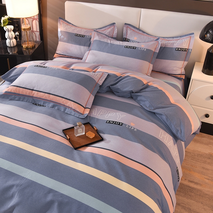 91家纺网 家纺一手货源 找家纺 简如   2025新款全棉磨毛印花四件套 小资生活-蓝