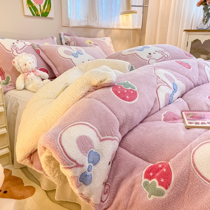 91家纺网 家纺一手货源 找家纺 （总）花伞 2023新款加厚雪花绒羊羔绒秋冬被保暖被芯