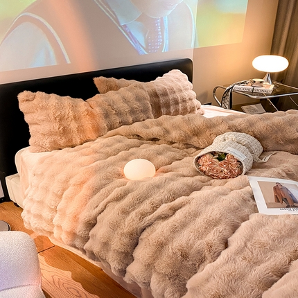 澳梵家居 2023舒芙蕾印花兔兔绒牛奶绒四件套 舒芙蕾-卡其