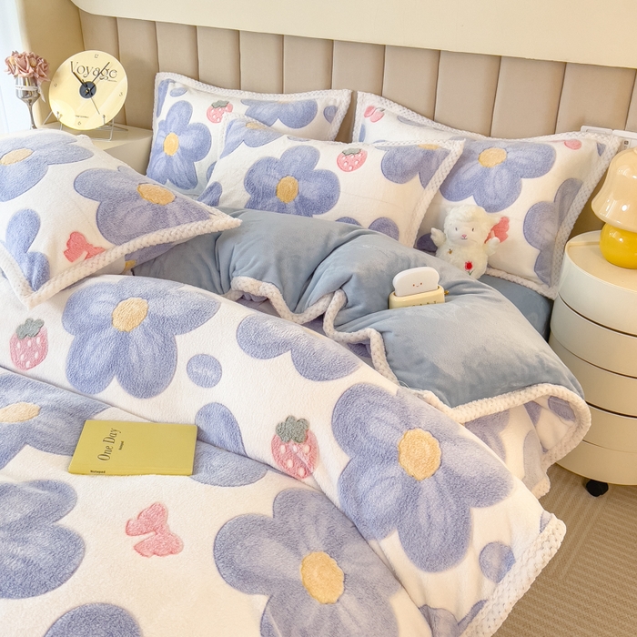 91家纺网 家纺一手货源 找家纺 2023新款立体6D雪花绒加厚保暖系列单枕套 48x74cm一对 兰花朵朵