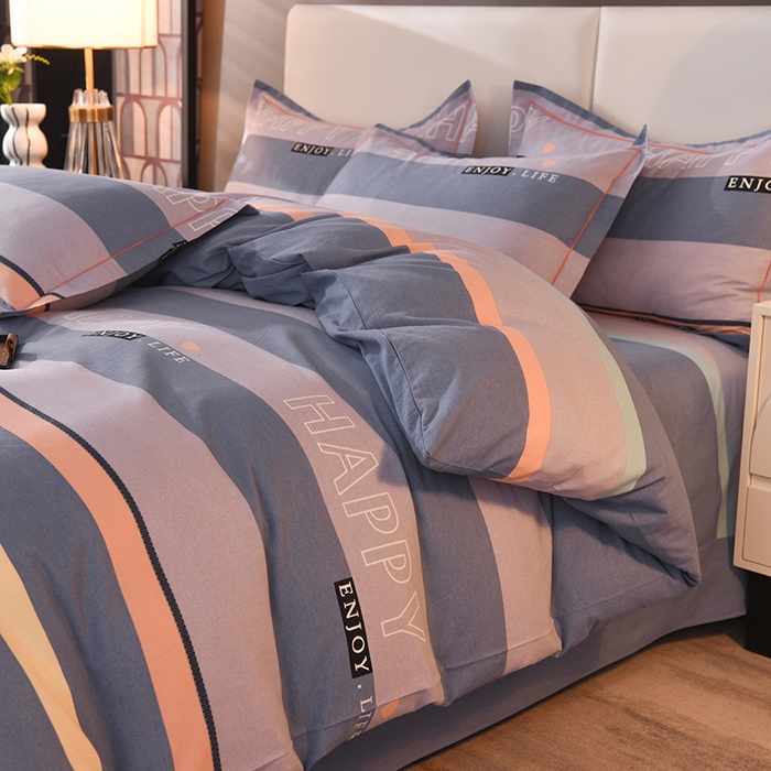 91家纺网 家纺一手货源 找家纺 简如   2025新款全棉磨毛印花四件套 小资生活-蓝