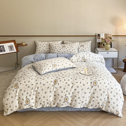 91家纺网 家纺一手货源 找家纺 （总）桃子家居 2023新款ins法式复古赫本碎花山茶花卉加厚牛奶绒系列四件套