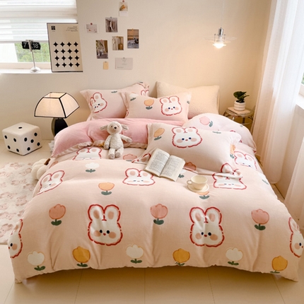 宅部落 2023新款高克重牛奶绒四件套 小兔兔