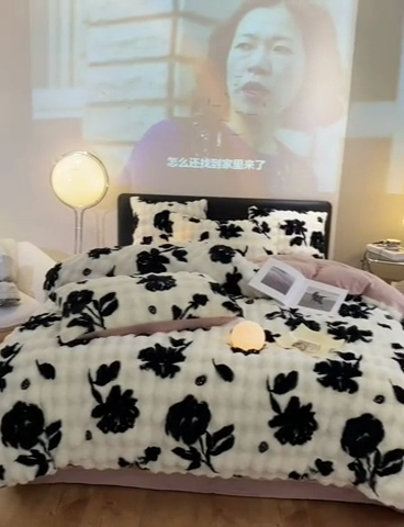 91家纺网 家纺一手货源 找家纺 澳梵家居 2023舒芙蕾印花兔兔绒牛奶绒四件套 锦瑟年华