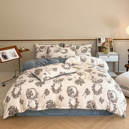 91家纺网 家纺一手货源 找家纺 （总）桃子家居 2023新款ins法式复古赫本碎花山茶花卉加厚牛奶绒系列四件套