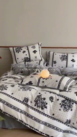 91家纺网 家纺一手货源 找家纺 桃子家居 2023新款ins法式复古赫本碎花山茶花卉加厚牛奶绒系列四件套 绒-娴雅