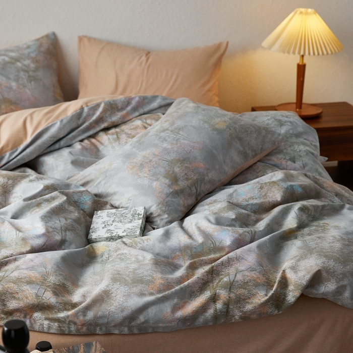 91家纺网 家纺一手货源 找家纺 时年2023新款全棉磨毛印花系列套件-花卉风格 幽静