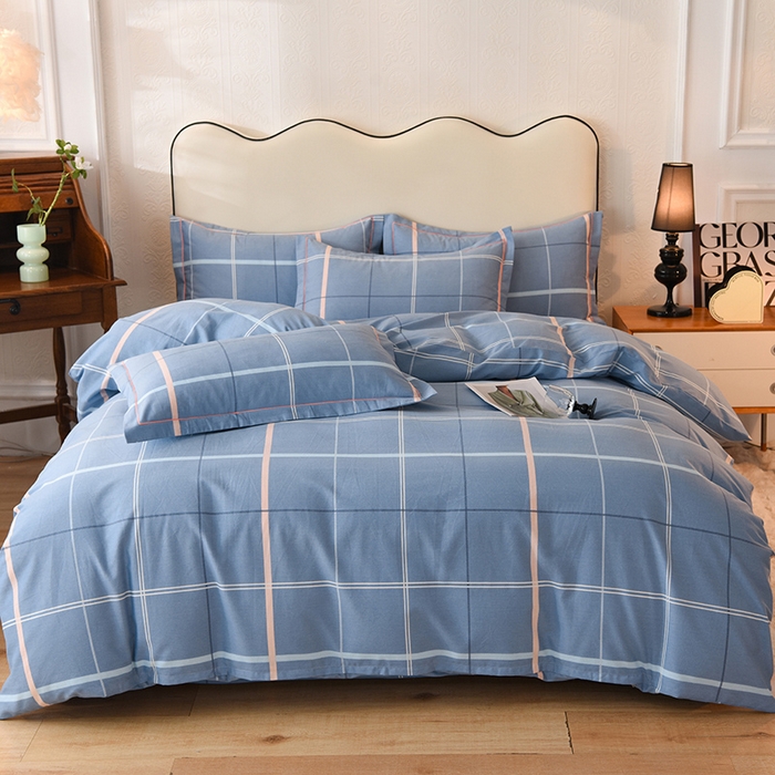 91家纺网 家纺一手货源 找家纺 简如  	2025新款全棉磨毛印花四件套 西索-蓝