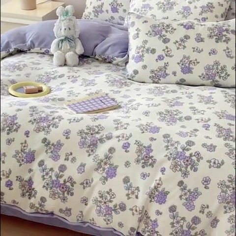 91家纺网 家纺一手货源 找家纺 木堇家居 2023新款牛奶绒印花四件套 紫薇