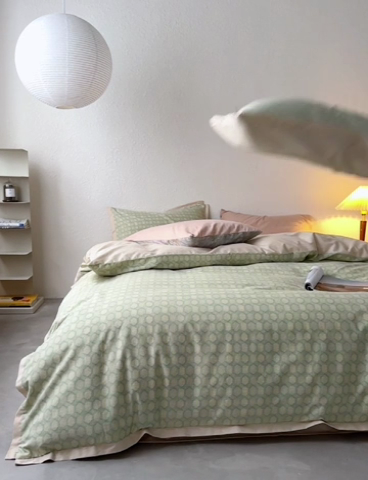 91家纺网 家纺一手货源 找家纺 时年家纺 2023 全棉磨毛飞边工艺款 研悦-绿