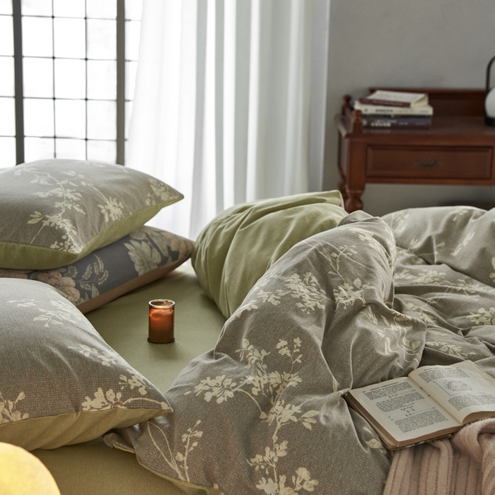 91家纺网 家纺一手货源 找家纺 时年2023新款全棉磨毛印花系列套件-花卉风格 敏玖-咖