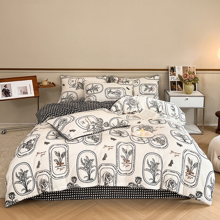 91家纺网 家纺一手货源 找家纺 （总）桃子家居 2023新款ins法式复古赫本碎花山茶花卉加厚牛奶绒系列四件套