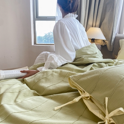 91家纺网 家纺一手货源 找家纺 （总）玉宇阁家纺 2023新款全棉色织浮雕提花四件套-春不晚