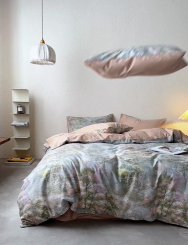 91家纺网 家纺一手货源 找家纺 时年2023新款全棉磨毛印花系列套件-花卉风格 幽静