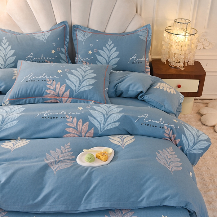 91家纺网 家纺一手货源 找家纺 简如   2025新款全棉磨毛印花四件套 漫步森林-蓝