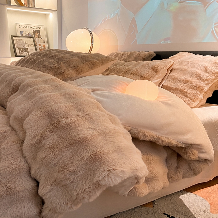 91家纺网 家纺一手货源 找家纺 澳梵家居 2023舒芙蕾印花兔兔绒牛奶绒四件套 舒芙蕾-卡其