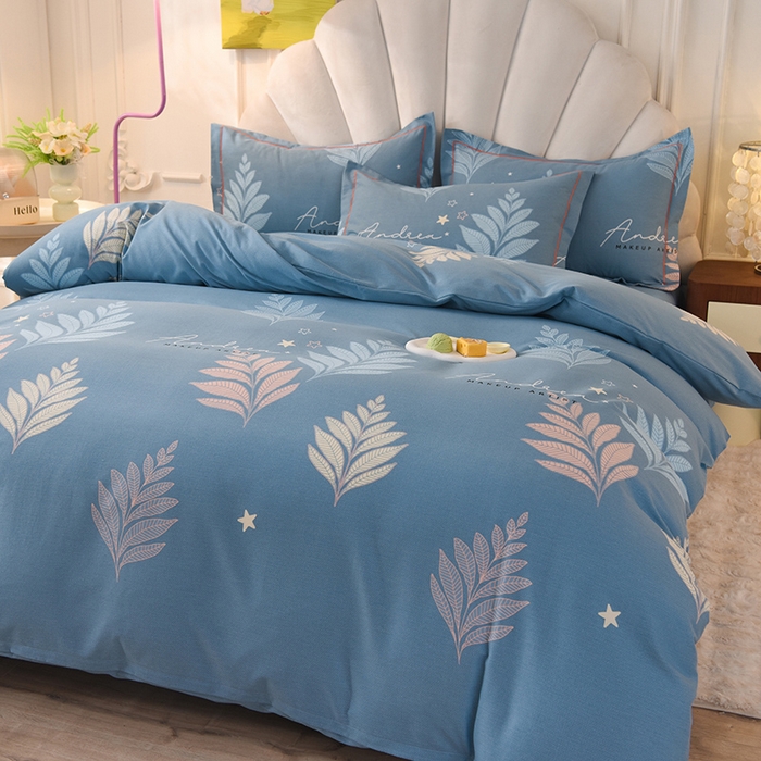 91家纺网 家纺一手货源 找家纺 简如   2025新款全棉磨毛印花四件套 漫步森林-蓝