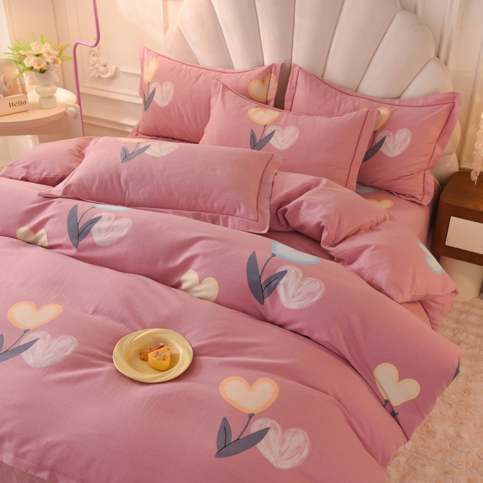 91家纺网 家纺一手货源 找家纺 简如   2025新款全棉磨毛印花四件套 浅影落香-粉