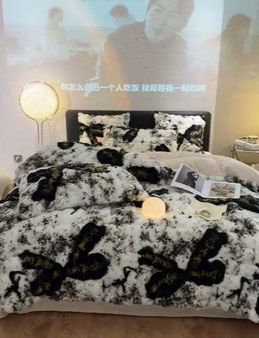 91家纺网 家纺一手货源 找家纺 澳梵家居 2023舒芙蕾印花兔兔绒牛奶绒四件套 蝴蝶纷飞