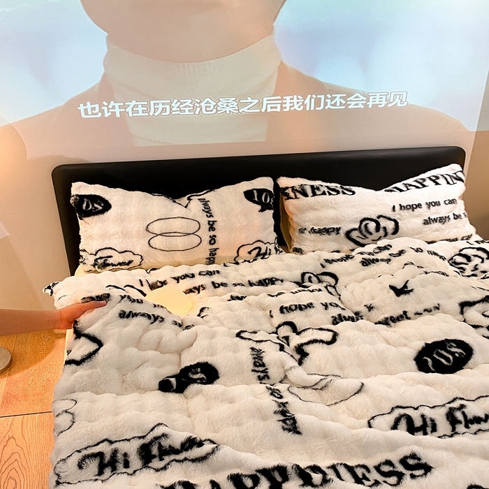 91家纺网 家纺一手货源 找家纺 澳梵家居 2023舒芙蕾印花兔兔绒牛奶绒四件套 浪漫畅想